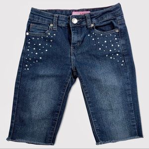Pink Latte Long Jean Shorts Size 8 Denim With Rhinestones